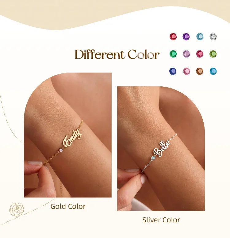 Bracelet Personnalisé DIY Avec Pierre De Naissance Pour Femme, Bracelet Avec Nom Personnalisé Pour Elle, Cadeau D'Anniversaire, Bracelet Exquis Et Tendance